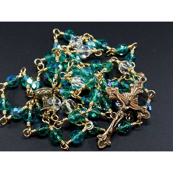 Handmade Five Decade Rosary, Unbreakable Rosary, Fire Polished Beads - Picture 10 of 10